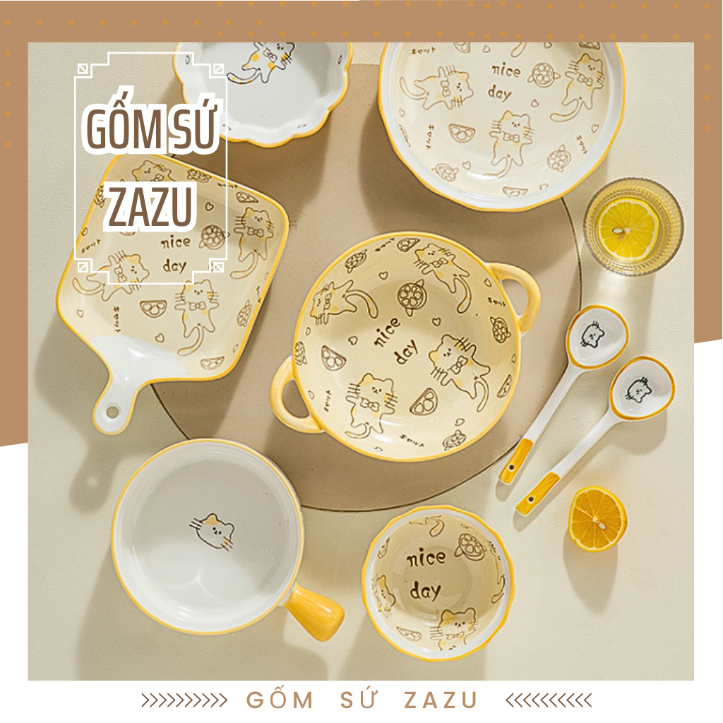 Set các món đĩa tròn sứ họa tiết, bát đĩa sứ giá rẻ, chén dĩa sứ ăn dặm cho bé, bát đĩa decor