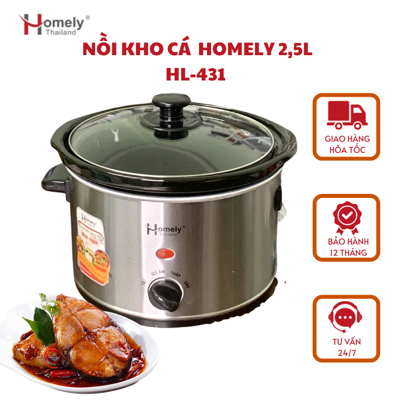 Nồi kho cá cao cấp Homely 2,5L, nồi điện nấu chậm đa năng tráng men tiện dụng cho gia đình Homely Thailand