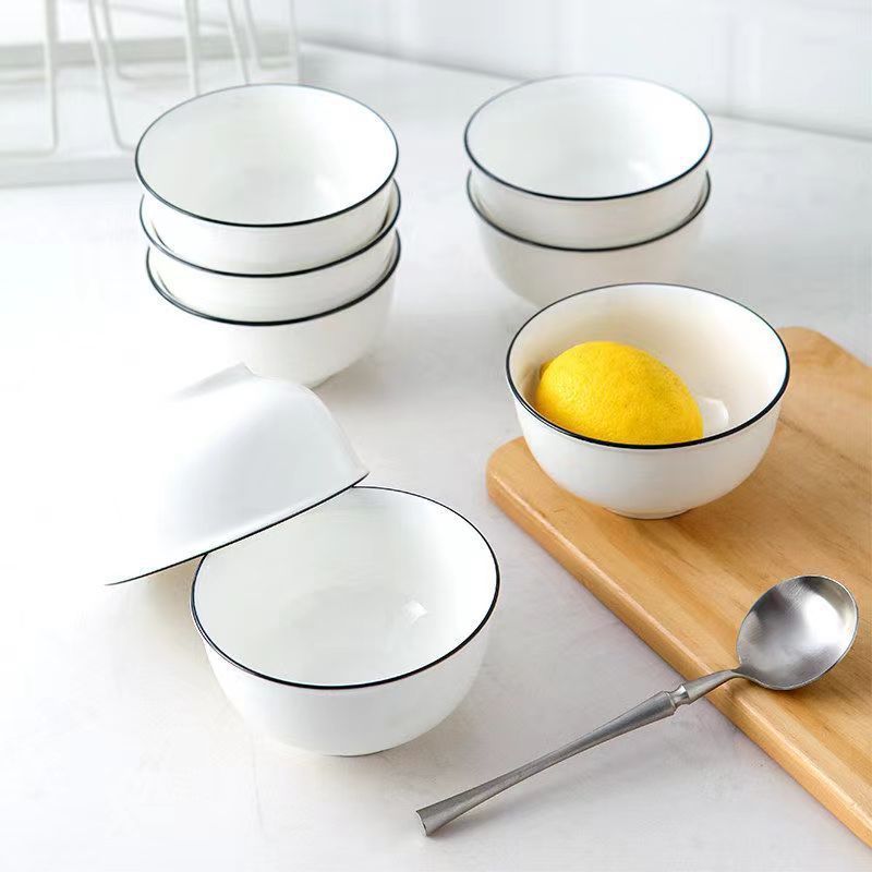 Bát sứ ăn cơm gia đình trắng viền đen sang trọng EVELYN B01