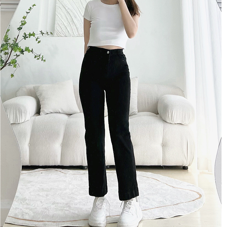 Quần Jeans Nữ Ống Đứng lưng cao co giãn bản gấu to - lai 3cm Phong Cách Basic Hàn Quốc 2023