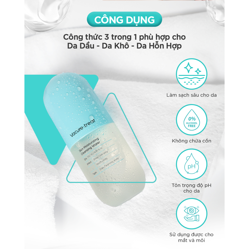 Combo Cho Da Dầu Mụn Nước Tẩy Trang Skin Moisturizing Cleansing Water & Tẩy Da Chết Crystal Bubble Scrub Vaccure:treat