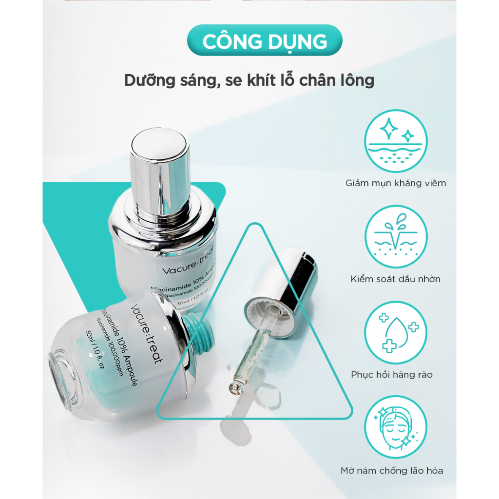 Combo Tinh Chất Phục Hồi, Cấp Ẩm, Làm Dịu Da Niacinamide 10% Ampoule & Xịt Khoáng Vacure:treat