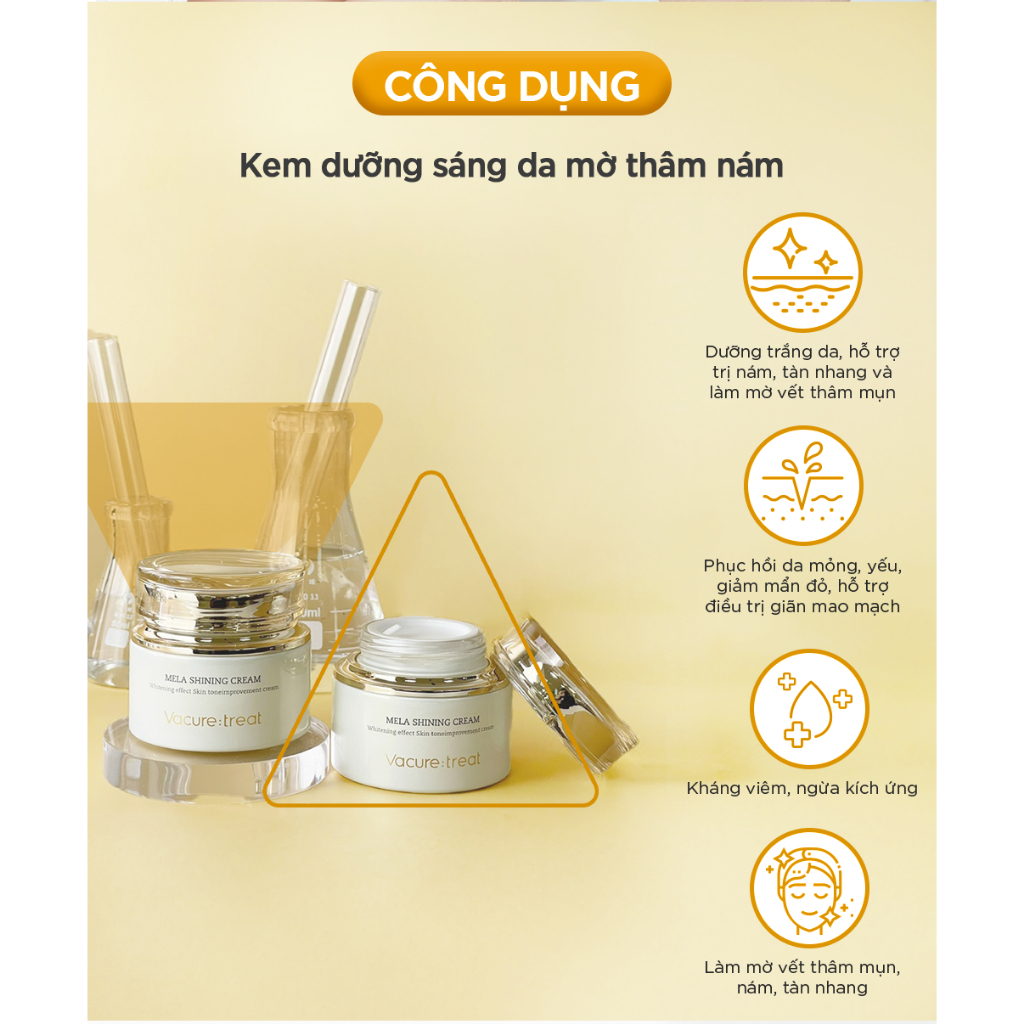 Combo Tinh Chất Vacure:treat Niacinamide 10% Ampoule Và Kem Dưỡng Cấp Ẩm, Sáng Da Mela Shining Cream