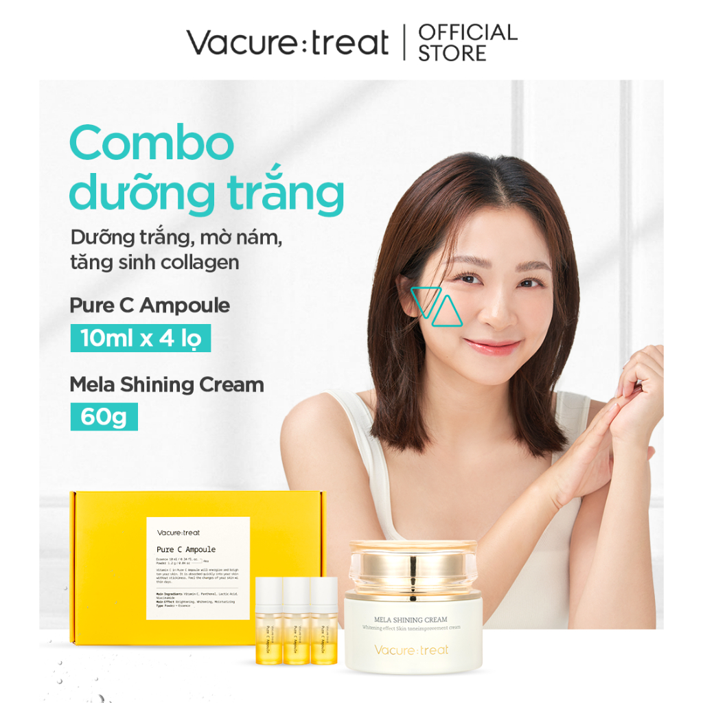 Combo Tinh Chất Vitamin C Tươi Pure C Ampoule & Kem Dưỡng Trắng Da, Mờ Nám Mela Shining Vacure:treat