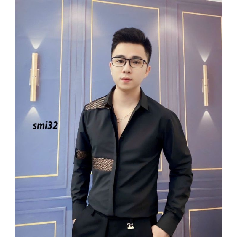 sơ mi phối lưới tay