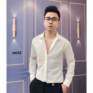 sơ mi phối lưới tay