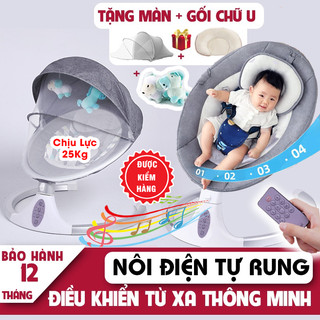Nôi Điện Venko Cho Bé - Điều Khiển Từ Xa, Phát Nhạc - 4 Rung, Xoay Tự Động 180° - Ghế Ru Ngủ Thông Minh - BH 12 Tháng