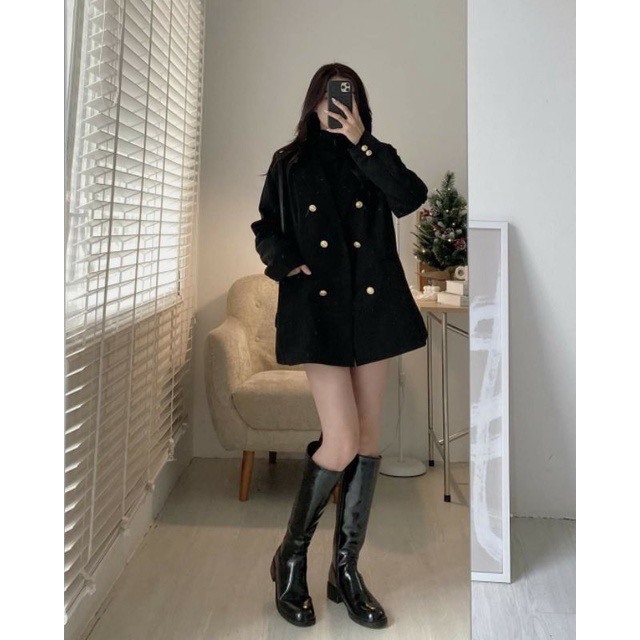 Áo blazer đen khuy đồng form rộng