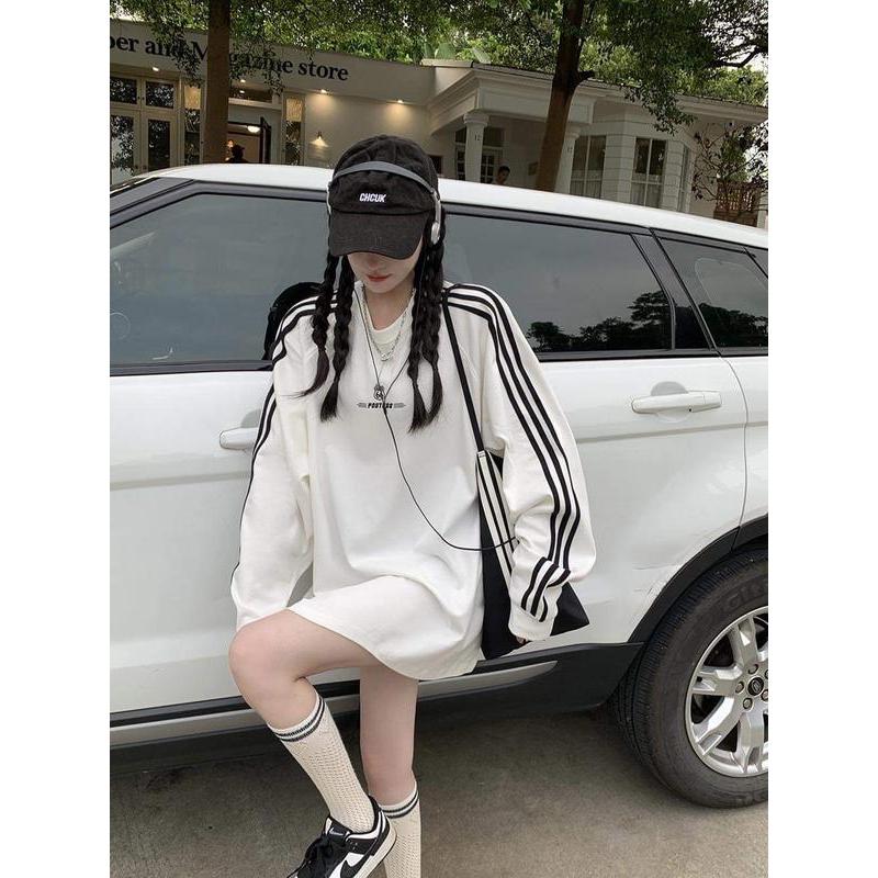 Áo Sweater Nỉ Da Cá, Áo Thun Unisex Form Rộng Thiết Kế Kẻ Sọc Thể Thao