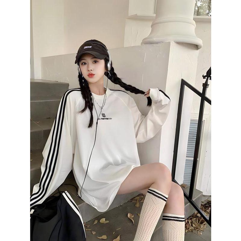 Áo Sweater Nỉ Da Cá, Áo Thun Unisex Form Rộng Thiết Kế Kẻ Sọc Thể Thao