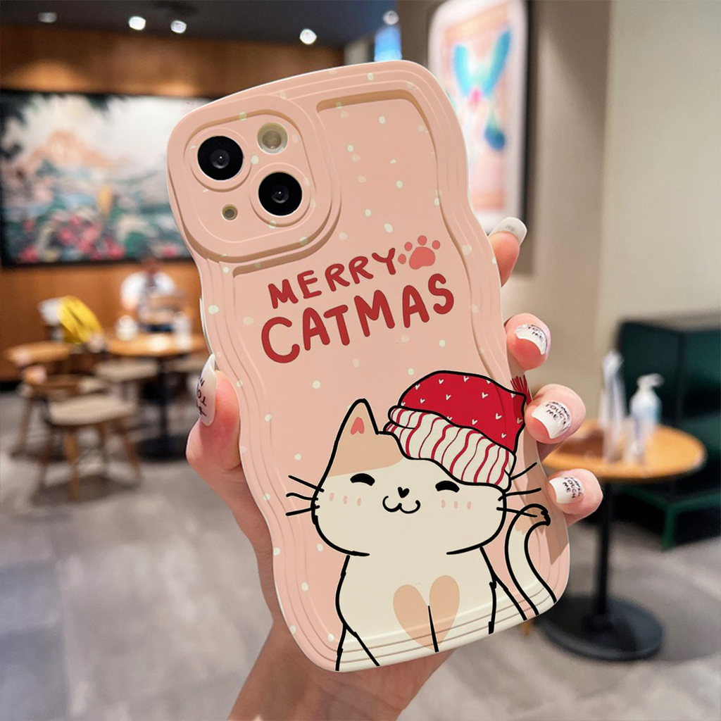 Ốp lưng iphone MÙA NOEL mèo con đón giáng sinh Viền Gợn Sóng iPhone 7plus 6plus 11 7 8 12 13 14 15 xr xs max