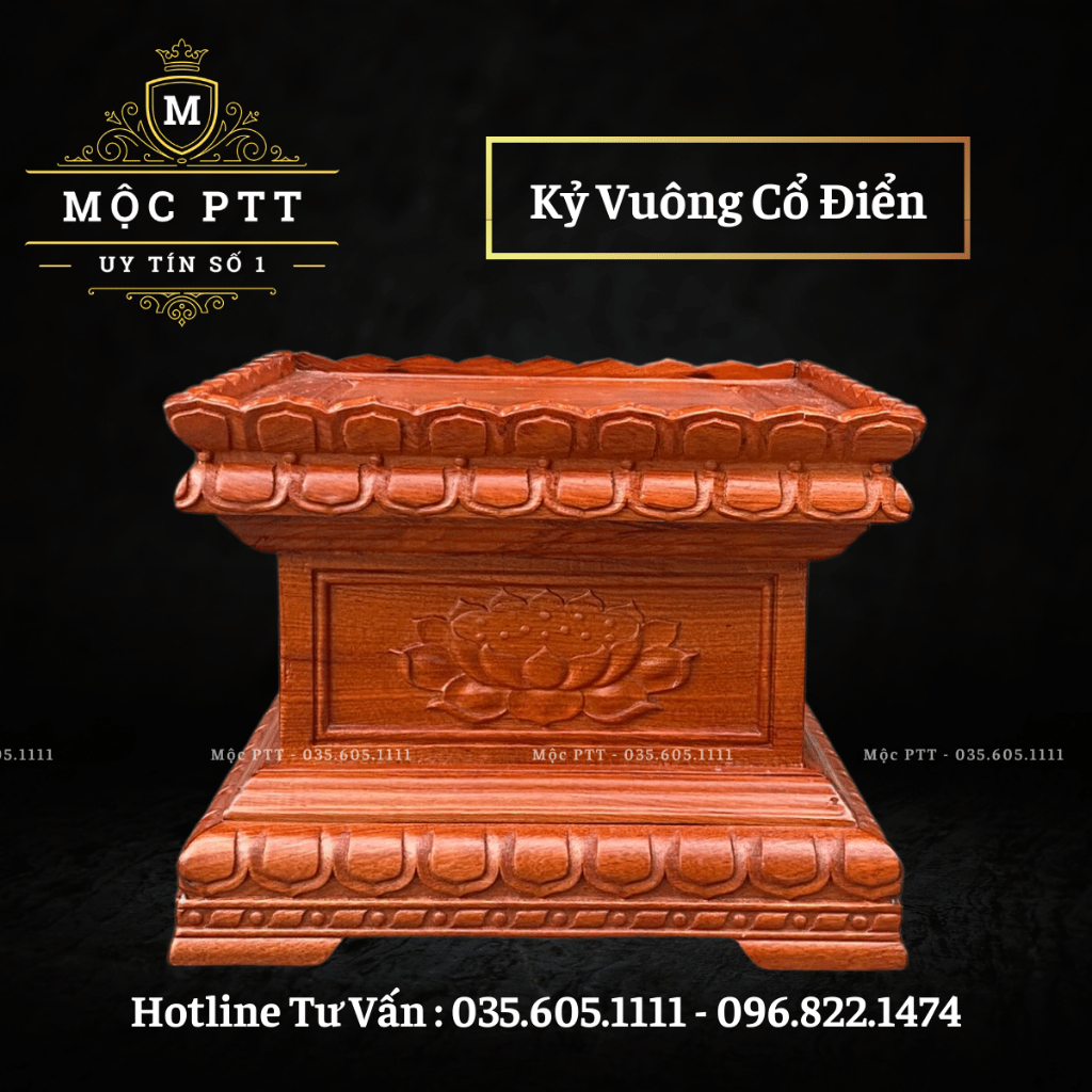 Đôn vuông triện sen mẫu có viền gỗ Hương đá kích thước Mặt 20 25 30 35 cm trang trí nhà cửa