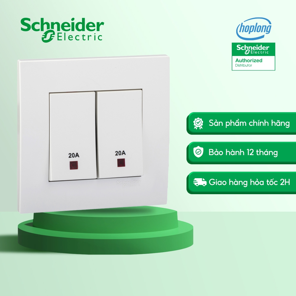 Công tắc đôi 2 cực Schneider KB32D20NE_WE 20A điện áp 250VAC có đèn báo màu Trắng