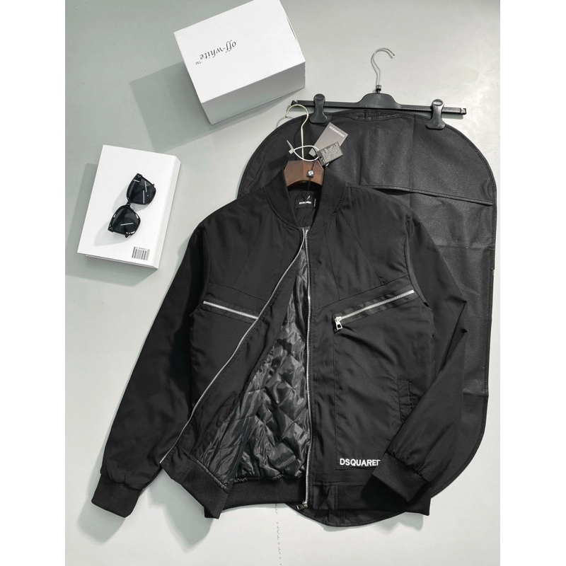 Áo khoác gió bomber trần bông hàng 2 khoá trước ngực in logo Dq2 dưới thân áo cực chơi