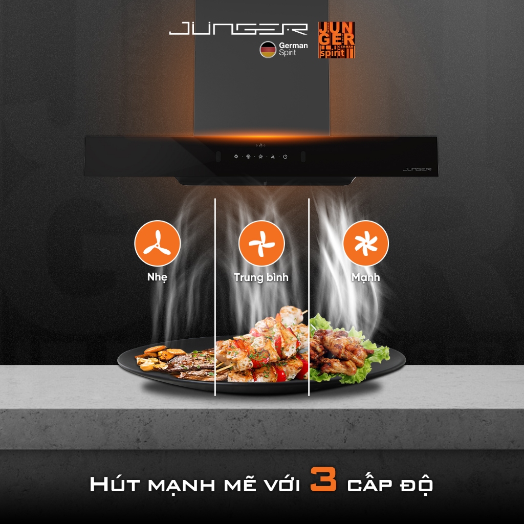 Hút mùi Junger HRJ-901 Vẫy tay cảm ứng Công suất 1600m3/h Hàng Chính Hãng Bảo Hành 12 Tháng
