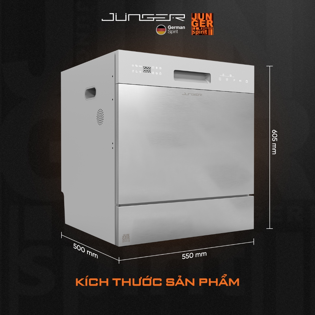 Máy rửa bát Junger DWJ-100 Dung tích 10 bộ Sấy khô Diệt khuẩn UV Hàng Chính Hãng Bảo Hành 24 Tháng