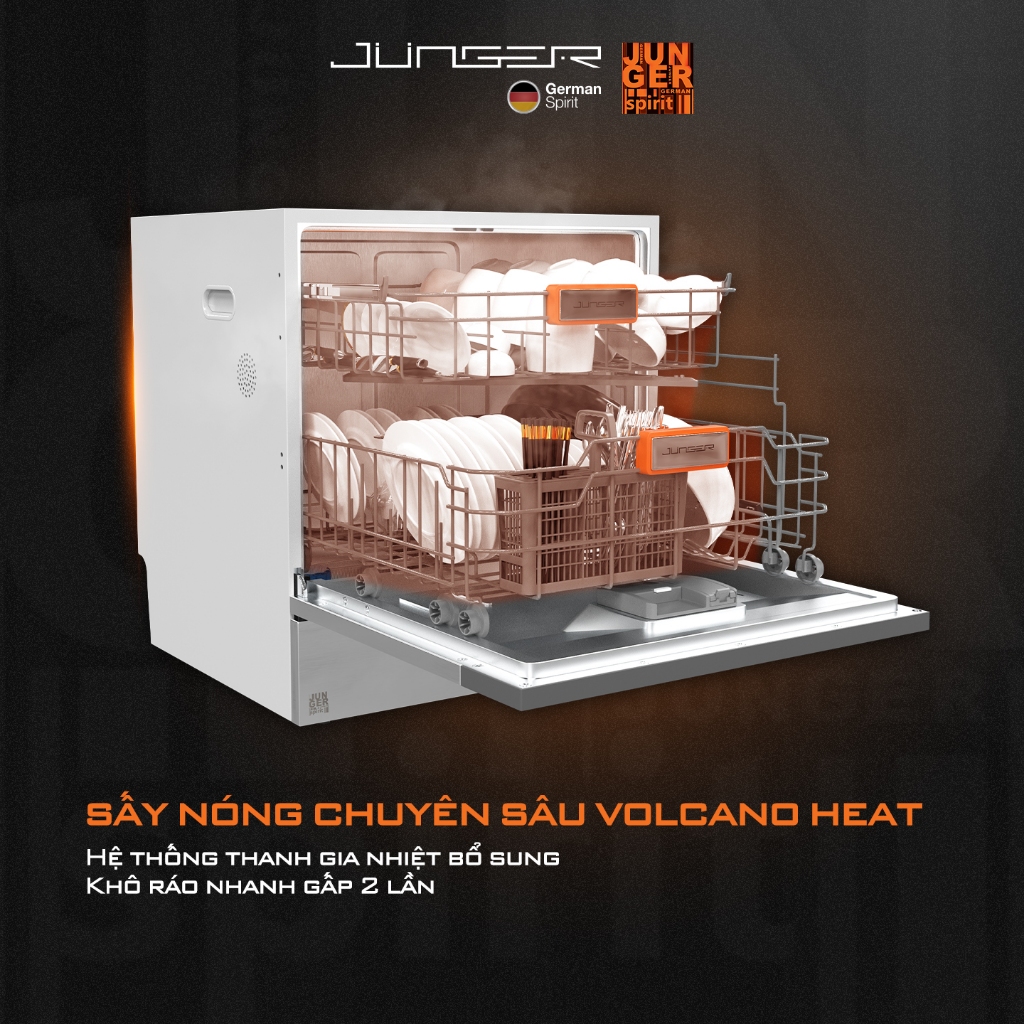 Máy rửa bát Junger DWJ-100 Dung tích 10 bộ Sấy khô Diệt khuẩn UV Hàng Chính Hãng Bảo Hành 24 Tháng