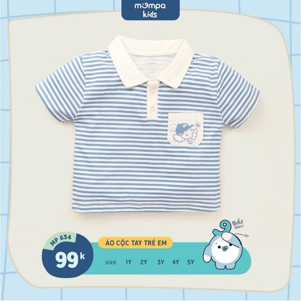 Áo polo cho bé Mompa từ 1 đến 5 tuổi cộc tay túi ngực vải cotton actif co giãn thoáng mát MP 634