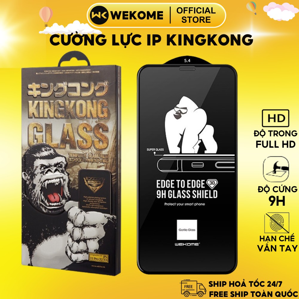 Kính Cường Lực Iphone KingKong 3D Hộp Sắt Chính Hãng Wekome Dán Màn Hình HD Trong Suốt Cho ip8 x 11 12 13 14 15 promax