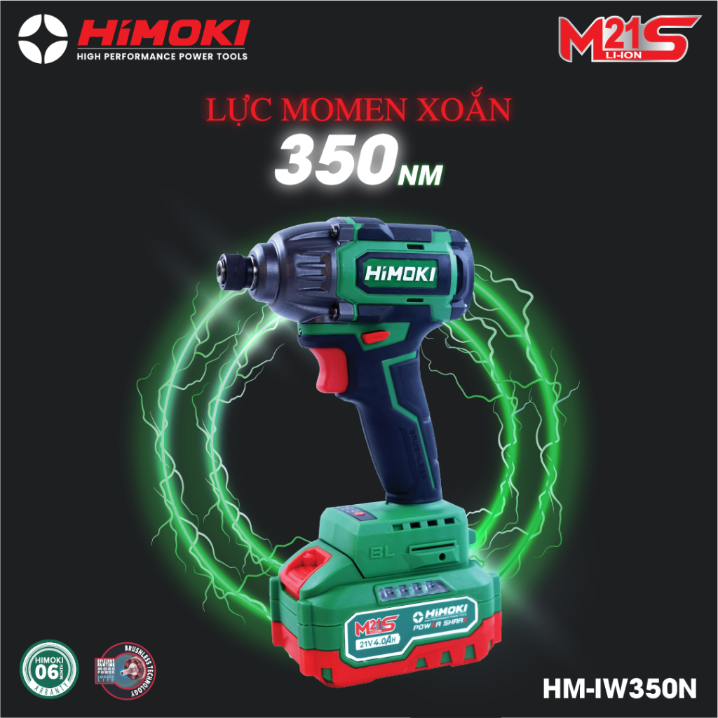 Máy Chuyên Vít, Máy Bắn Vít Chính Hãng Himoki HM-IW350N - Động Cơ Không Chổi Than - Lõi Đồng - Chân Pin Phổ Thông 4cm
