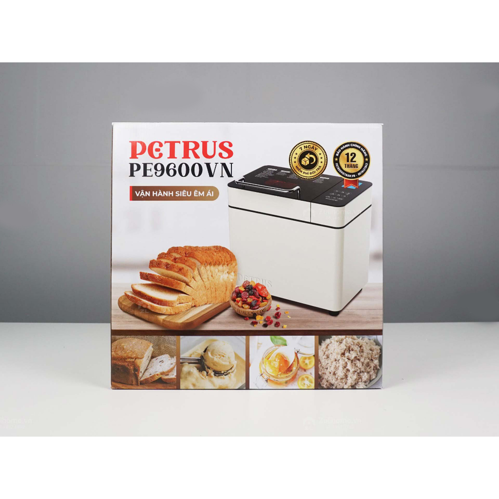 Máy làm bánh mì tự động 3 trong 1 Petrus PE9600VN - bản tiếng Việt, tặng kèm găng tay, sách công thức tiếng Việt