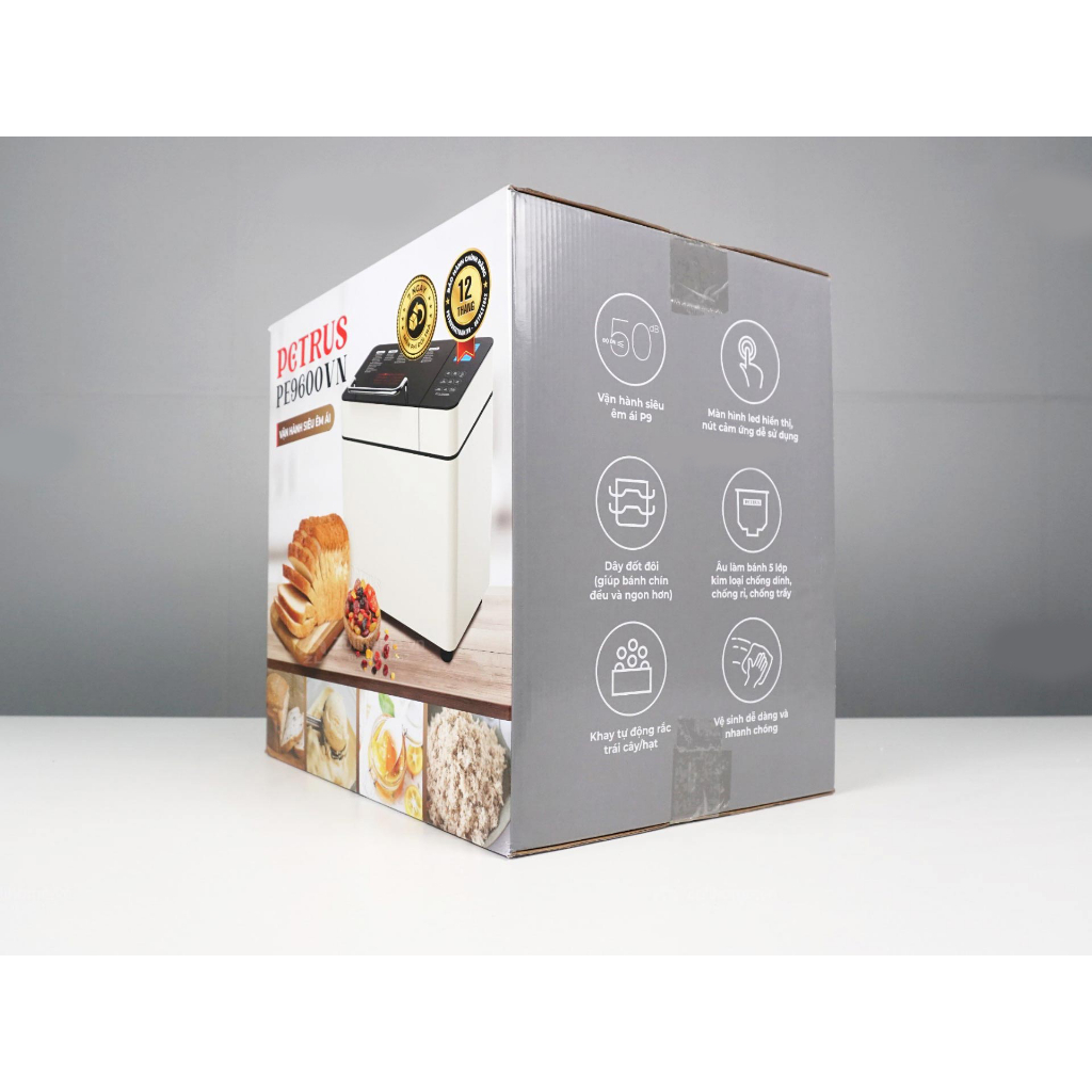 Máy làm bánh mì tự động 3 trong 1 Petrus PE9600VN - bản tiếng Việt, tặng kèm găng tay, sách công thức tiếng Việt