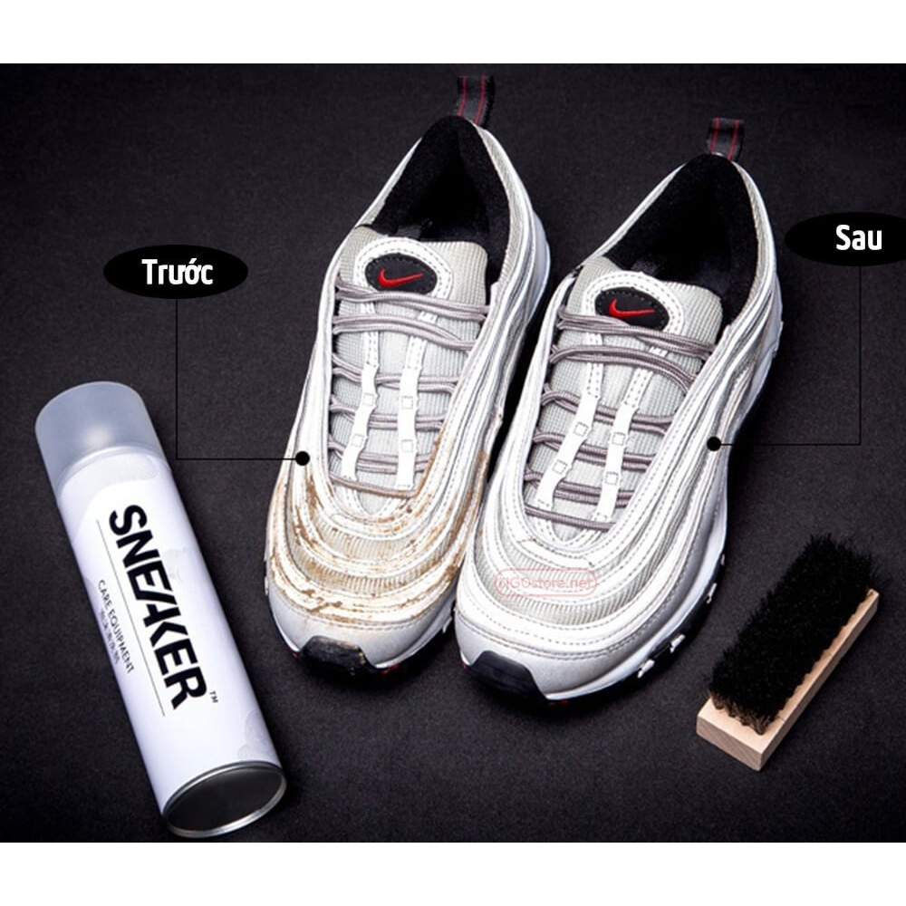 Bộ phụ kiện chăm sóc giày, vệ sinh giày Sneaker 3 món gồm bình sịt vệ sinh giầy kèm bàn chải đánh và khăn lau giày dép