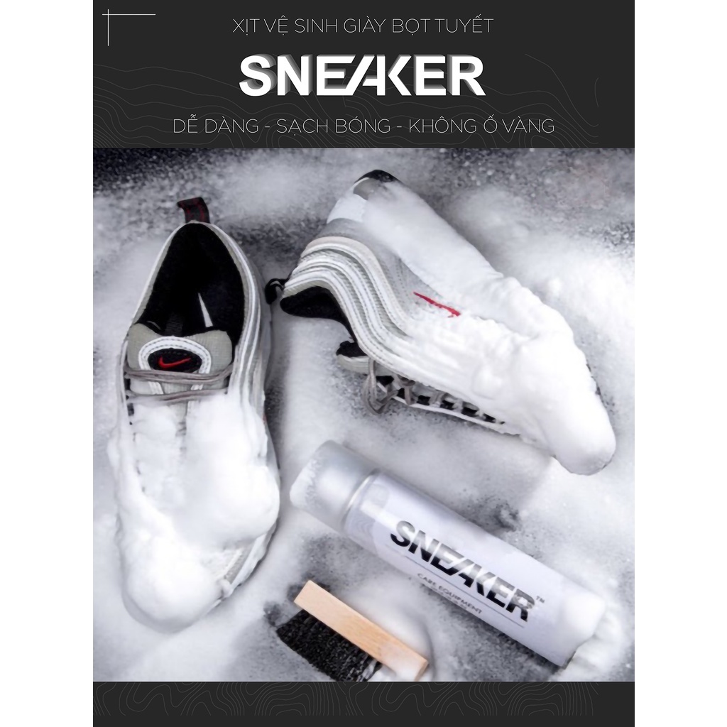 Chai xịt vệ sinh giày Sneaker 300ml bọt tuyết, bình sịt làm sạch giầy cao cấp, lọ dung dịch giặt khô giày dép