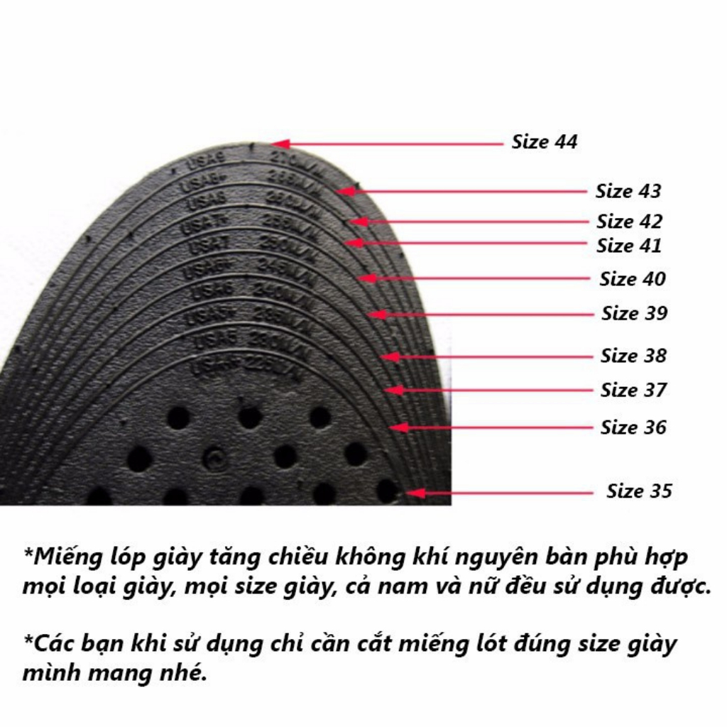 Lót giày tăng chiều cao có đệm khí cả bàn và nửa bàn cao cấp tăng 1.5cm, 3cm, 4.5cm, 6cm