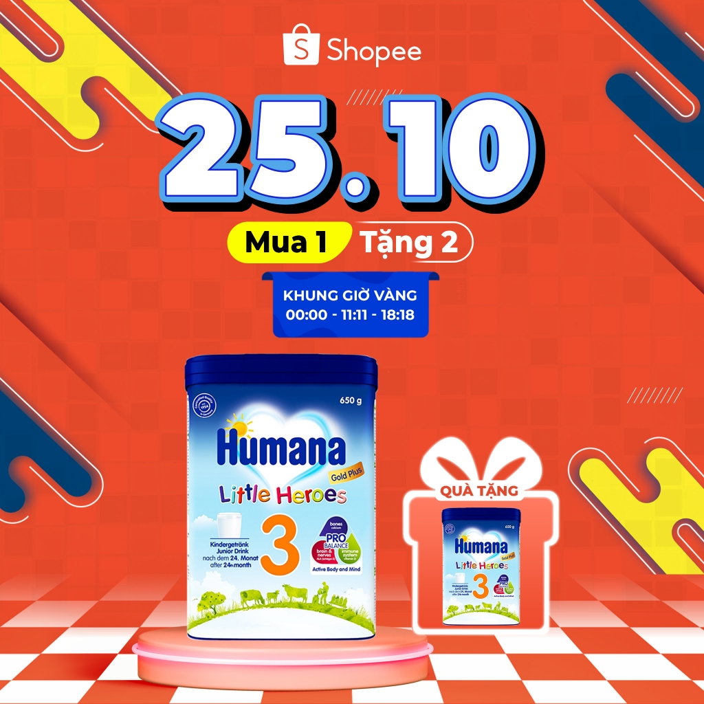 (Mua 1 Tặng 2) Sữa Bột Công Thức Dinh Dưỡng Humana Gold Plus 3 (650g) Dành Cho Trẻ Từ 24 Tháng (Date 01/03/2024)