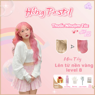 Thuốc nhuộm tóc màu hồng pastel , tặng kèm oxy trợ dưỡng và bao tay