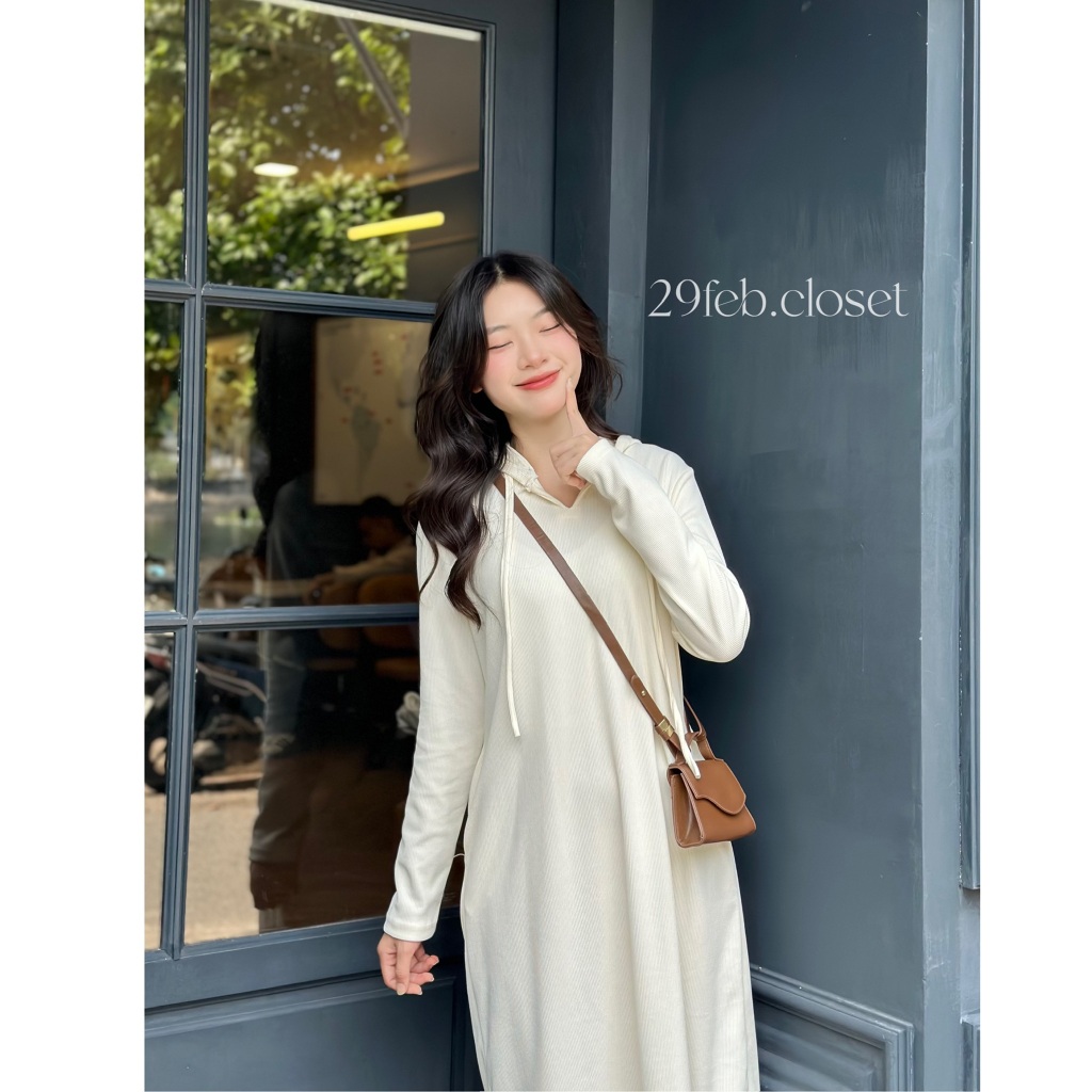 Váy Xinh Hoodie Mũ Dây Rút Dáng Suông Trơn Basic 29feb.closet Thời Trang Thu Đông - V159