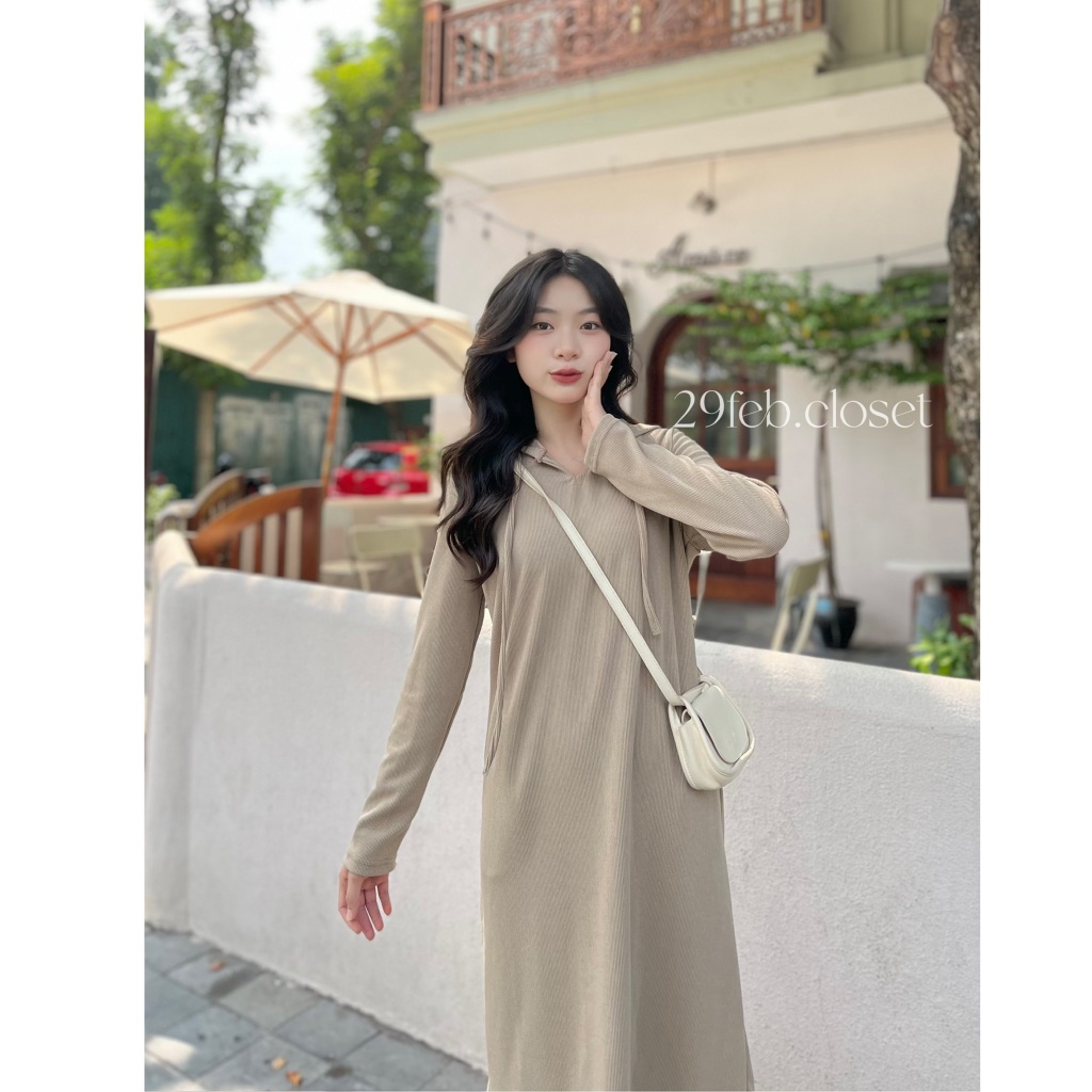Váy Xinh Hoodie Mũ Dây Rút Dáng Suông Trơn Basic 29feb.closet Thời Trang Thu Đông - V159