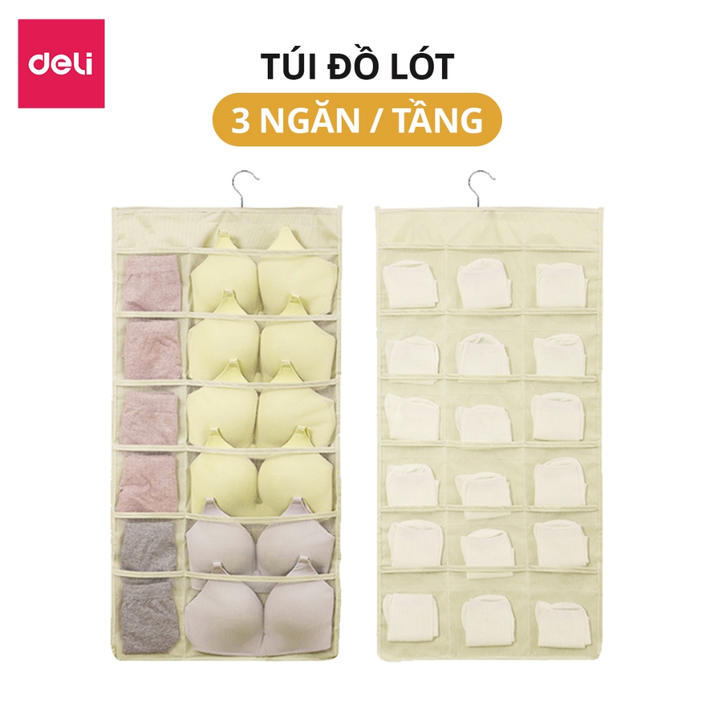 Túi vải đựng đồ lót tất vớ 30 ngăn 2 mặt có móc treo tủ Deli, túi treo đồ lót, áo lót nhiều ngăn tiện lợi