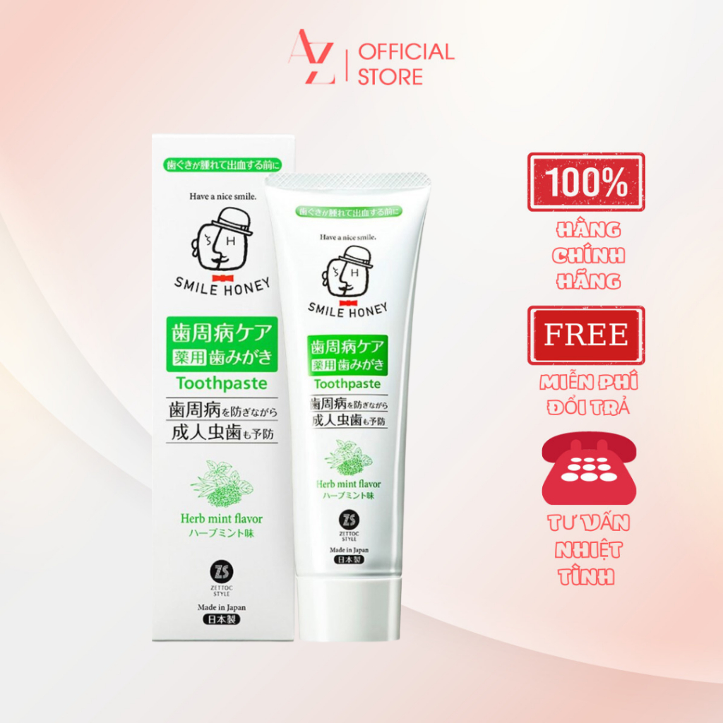 Kem đánh răng cho hơi thở thơm mát Zettoc Smile Honey vị bạc hà quế 120g