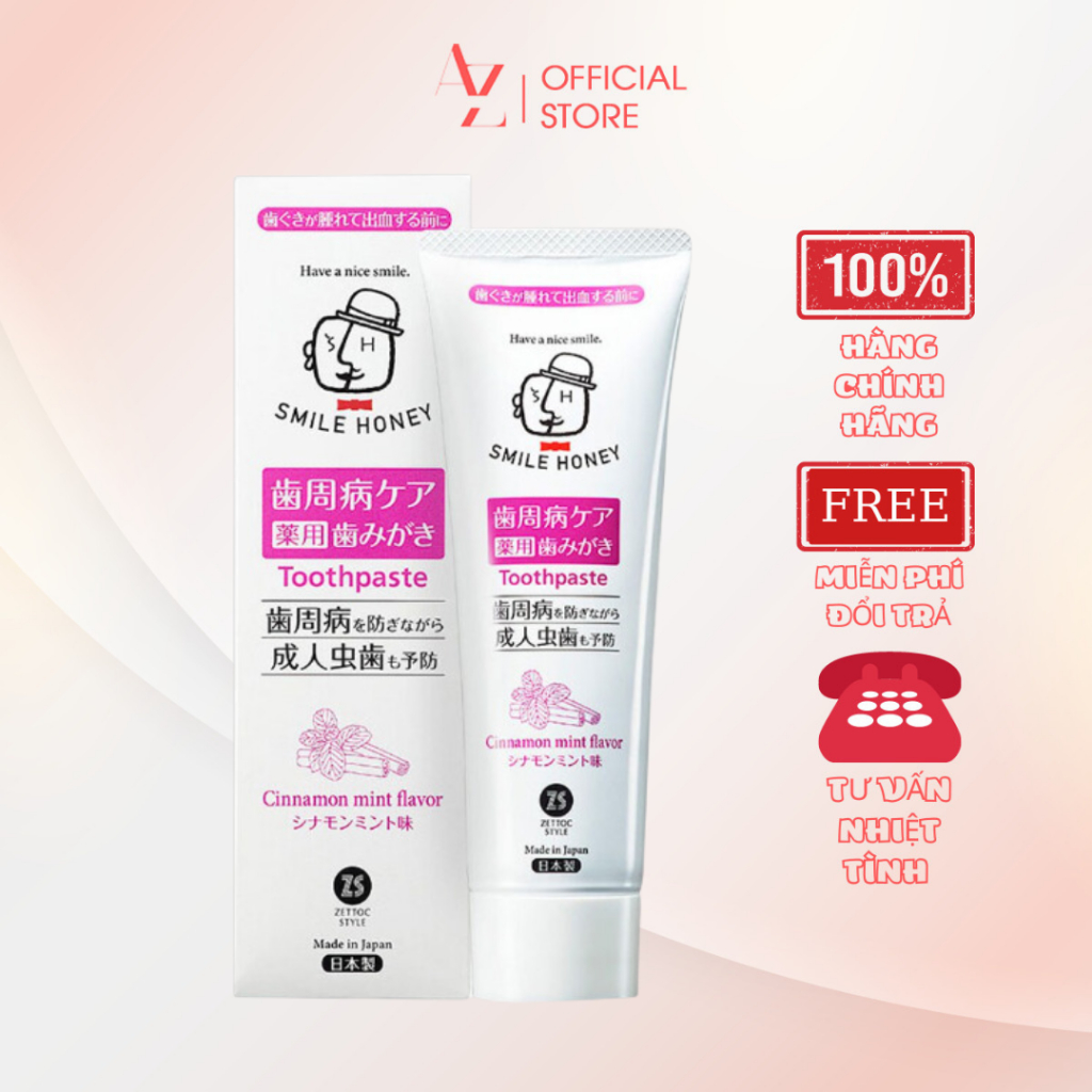 Kem đánh răng cho hơi thở thơm mát Zettoc Smile Honey vị bạc hà quế 120g