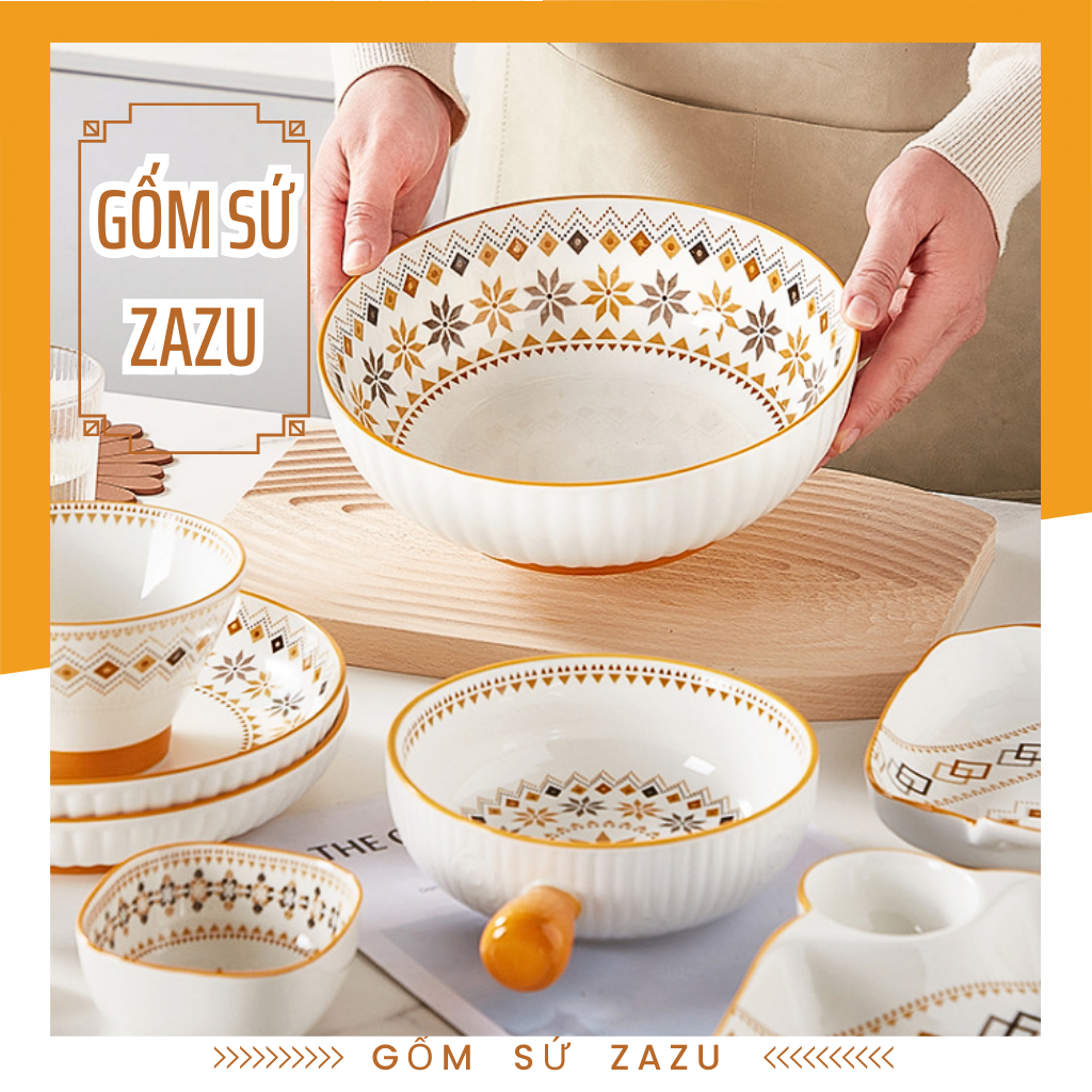Set các món đĩa tròn sứ họa tiết, bát đĩa sứ giá rẻ, chén dĩa sứ ăn dặm cho bé, bát đĩa decor