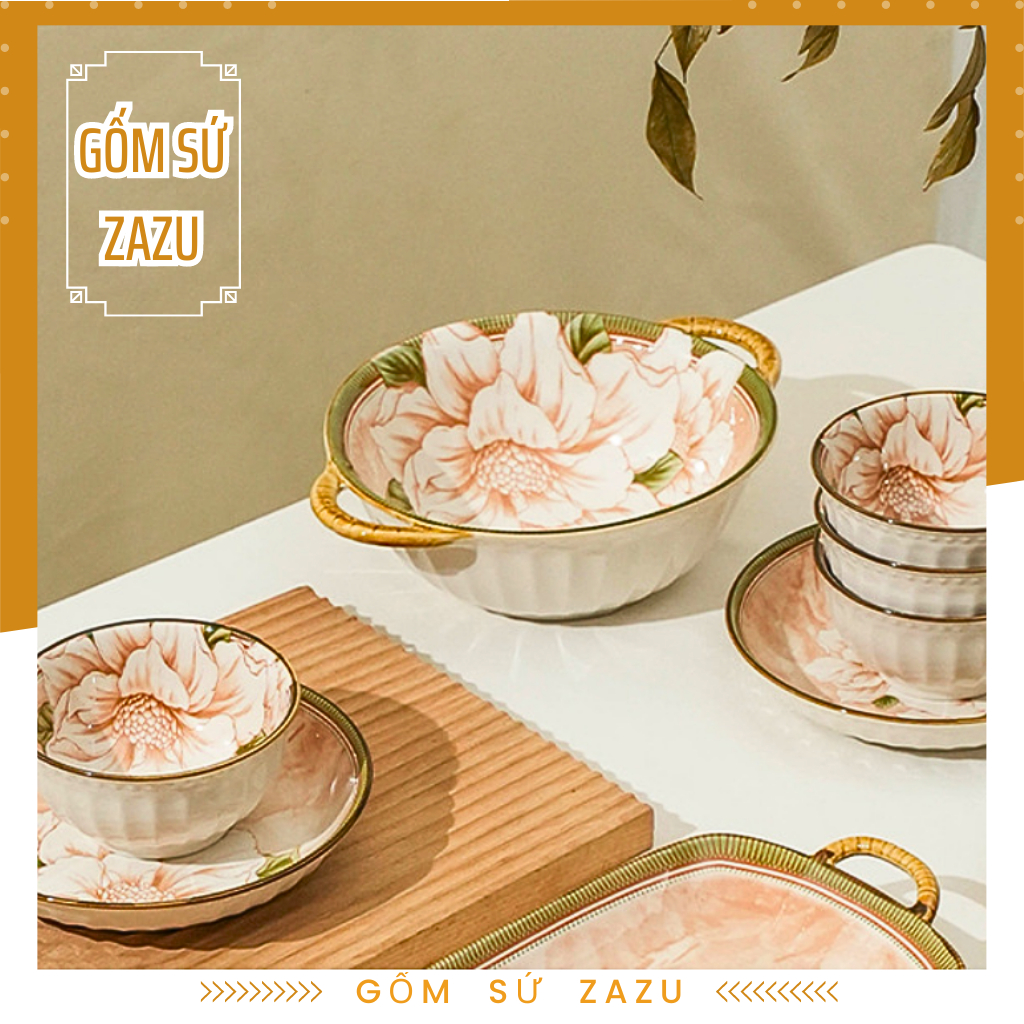 Set các món đĩa tròn sứ họa tiết, bát đĩa sứ giá rẻ, chén dĩa sứ ăn dặm cho bé, bát đĩa decor