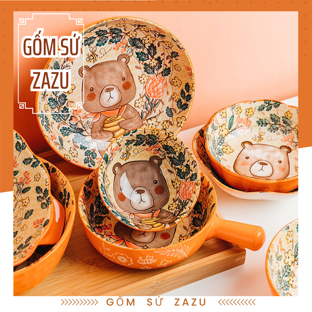 Set các món đĩa tròn sứ họa tiết, bát đĩa sứ giá rẻ, chén dĩa sứ ăn dặm cho bé, bát đĩa decor