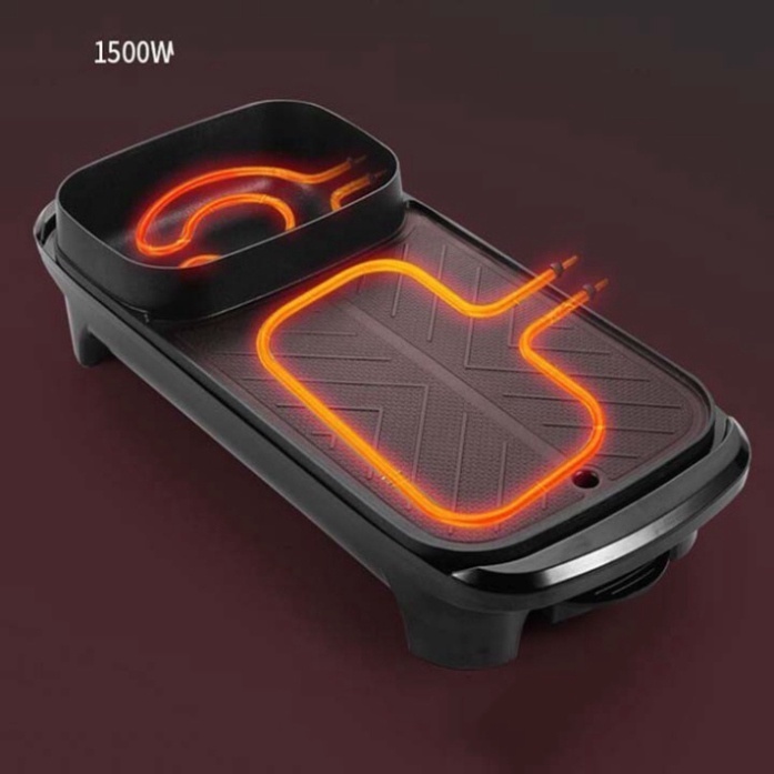 Bếp Lẩu Nướng Đa năng 2 trong 1, Công suất 1300W Bề Mặt Chống Dính Truyền Nhiệt Nhanh, Ăn Nướng Kèm Ăn Lẩu