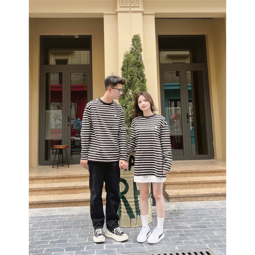 Áo thun dài tay kẻ ngang Whoau thêu gấu Steve WHLSD2311U chính hãng sale