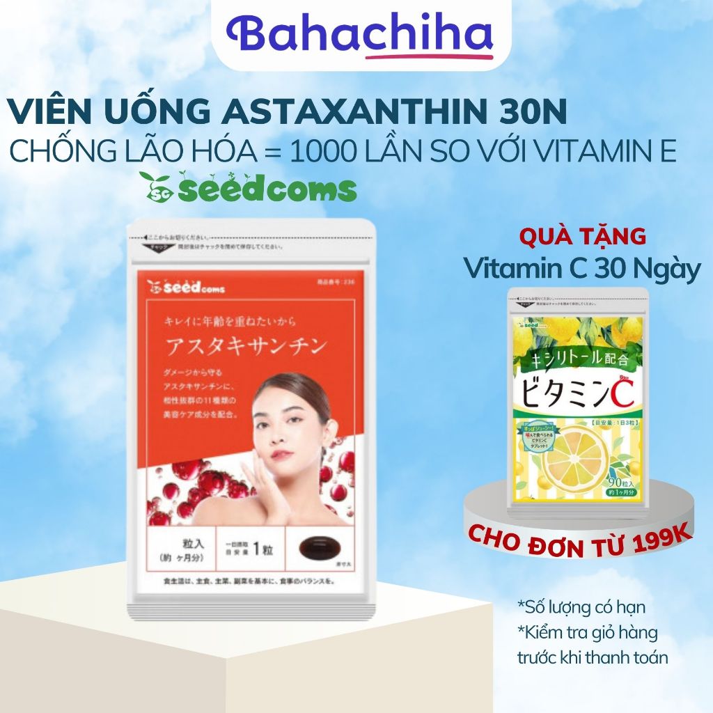 Viên Uống Seedcoms bổ sung Astaxanthin 30 viên chống lão hóa giảm mệt mỏi 30 ngày - Bahachiha