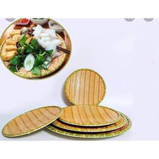 Set 4 đĩa nhựa giả mây giả mẹt tre hình tròn