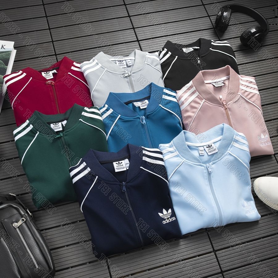 Áo Khoác Bomber Adidas Thể Thao Cao Cấp Vải Thun Nỉ Co Giãn - Áo Khoác Nam Nữ 3 Sọc Kẻ Trắng Cao Cấp
