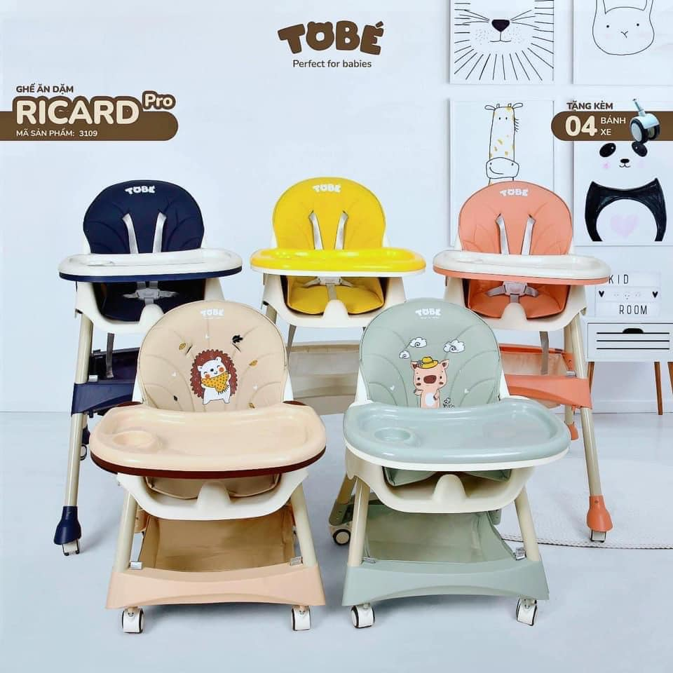 Ghế ăn dặm Tobe gập gọn cao cấp Ricard tiện lợi cho bé từ 6 tháng tuổi bàn ăn có thể tháo rời có bánh xe