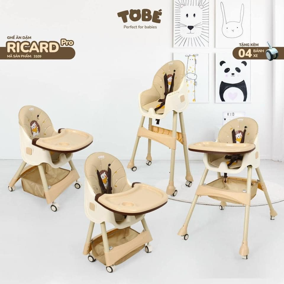 Ghế ăn dặm Tobe gập gọn cao cấp Ricard tiện lợi cho bé từ 6 tháng tuổi bàn ăn có thể tháo rời có bánh xe