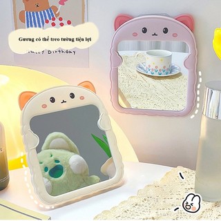Gương để bàn trang điểm to đứng được, gương soi mặt, kính để bàn, Gương cầm tay dễ thương tai gấu