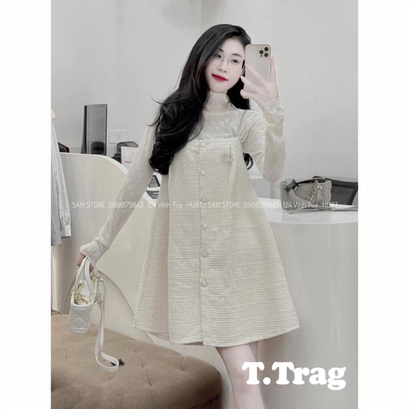 Áo Thun Ren Nữ Dài Tay Cổ Lọ Thêu Hoa Nhí Phối Váy Đầm Áo Gile Phong Cách Vintage Nhẹ Nhàng Điệu Đà Hàn Quốc