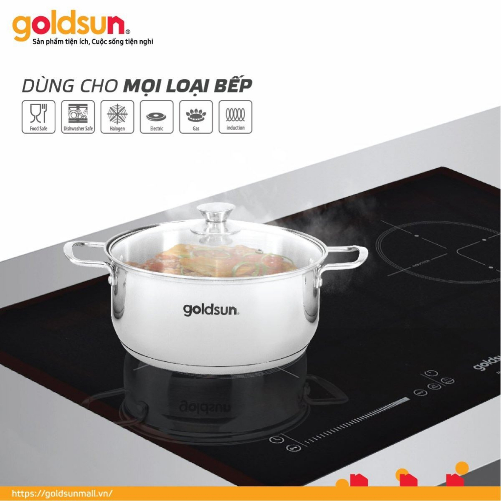 Bộ nồi inox 3 đáy Goldsun GPS1723 hàng chính hãng dùng mọi loại bếp, bảo hành chính hãng 12 tháng