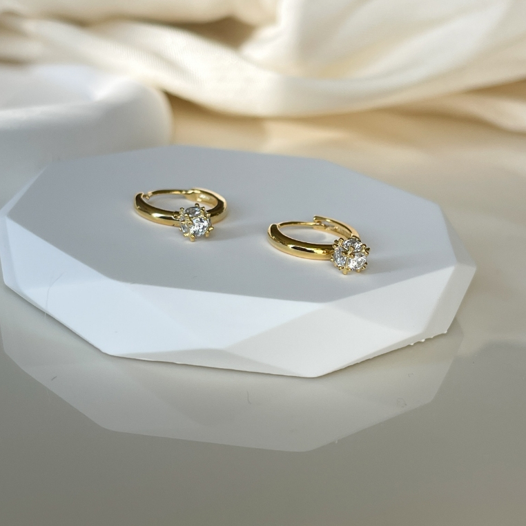 Bông Tai Bạc JUNIE, Dáng Tròn Đính Đá Zirconia Đơn Giản E-QUINN